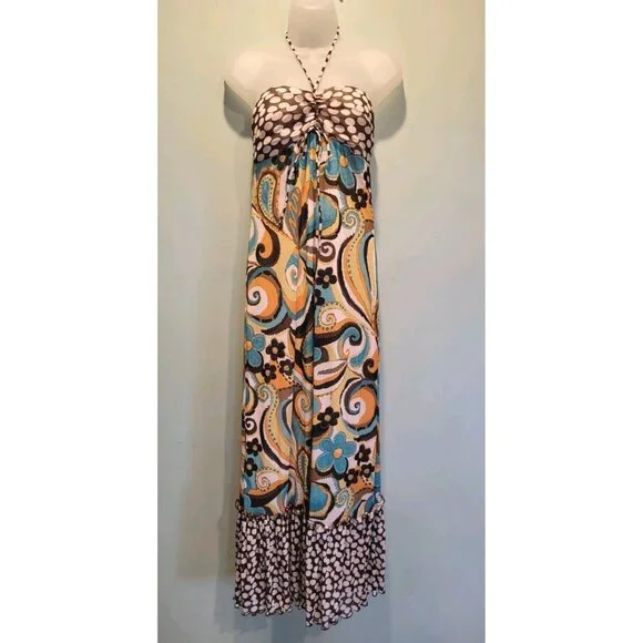 Teeze Me | Dresses | Y2k Teeze Me Brown Multicolor Empire Waist Halter Maxi  Dress Sz M Retro | Poshmark